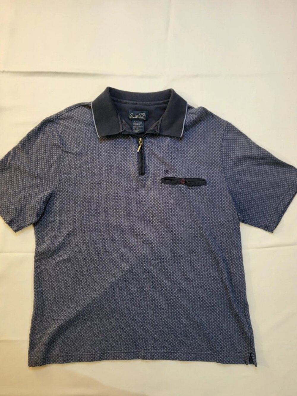 Arnold Palmer Blue Geometric Polo Shirt Men's Large Quarter Zip Short Sleeve